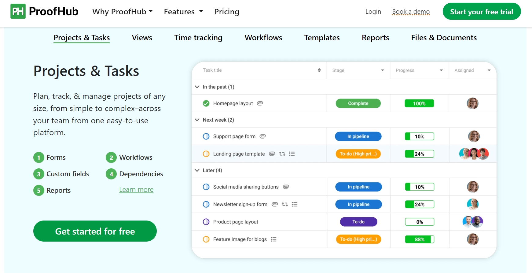 Screenshot of ProofHub homepage