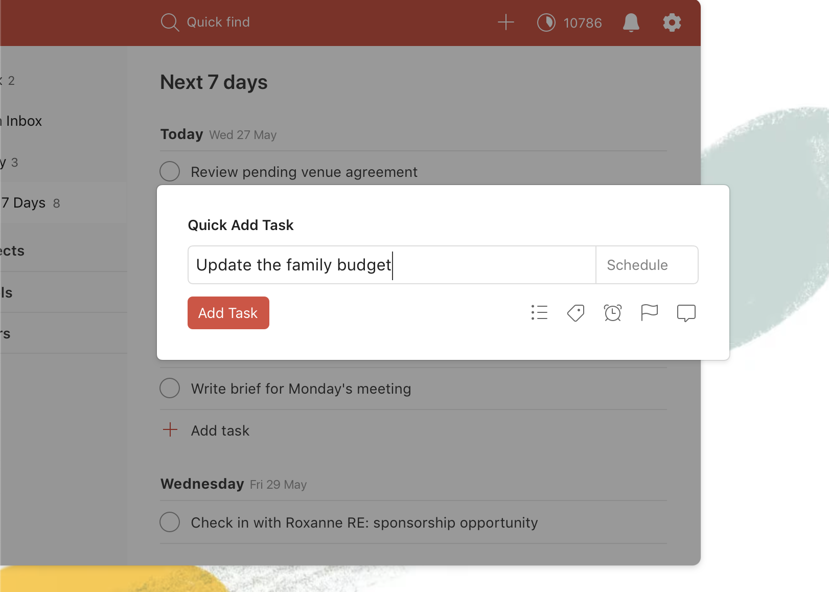 Screenshot showing Todoist task creation.