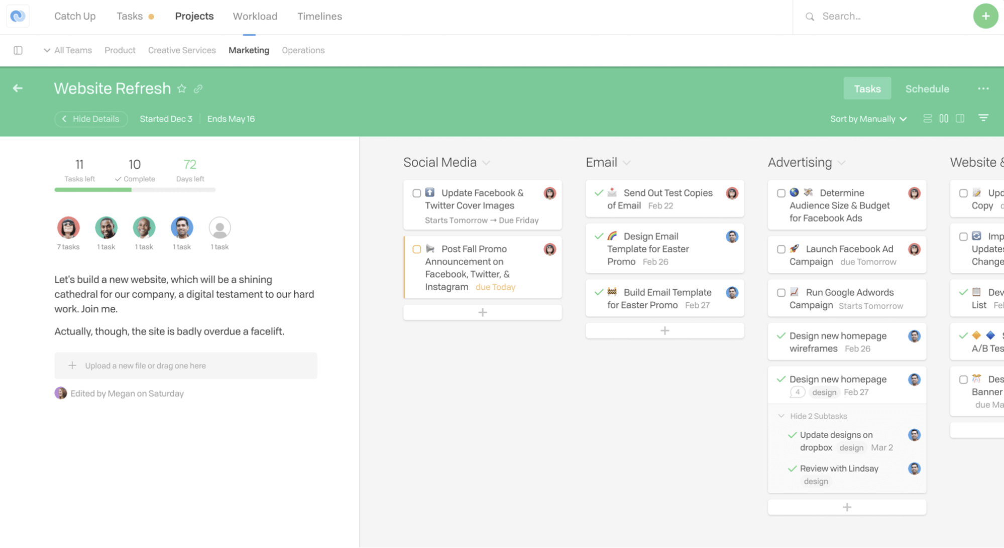 Screenshot showing marketing tasks on Flow.
