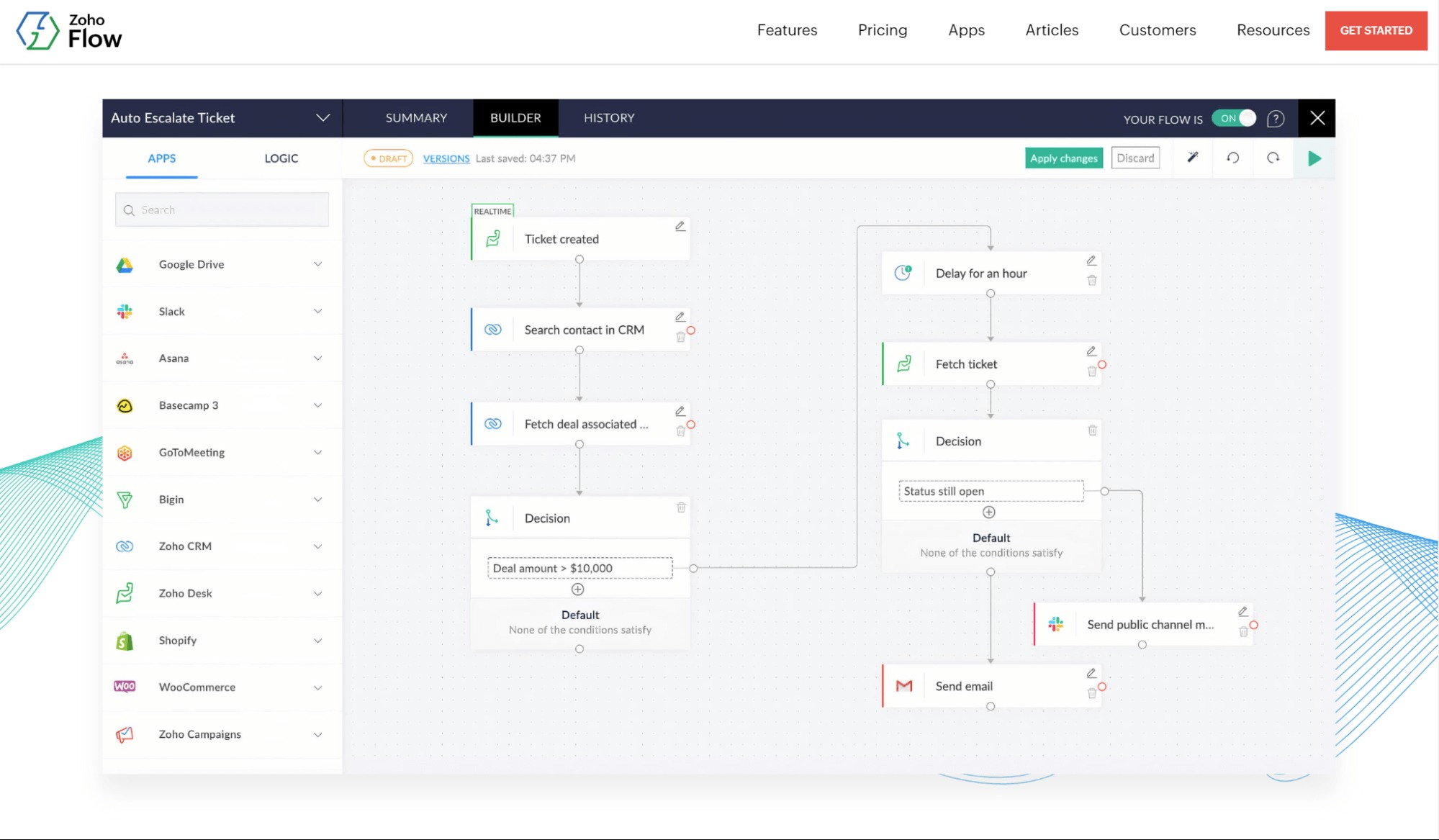 Screenshot of the Zoho Flow homepage