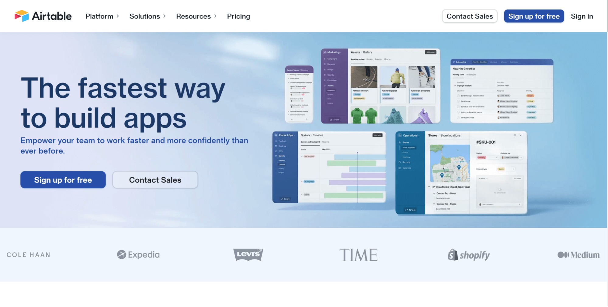Screenshot of the Airtable homepage