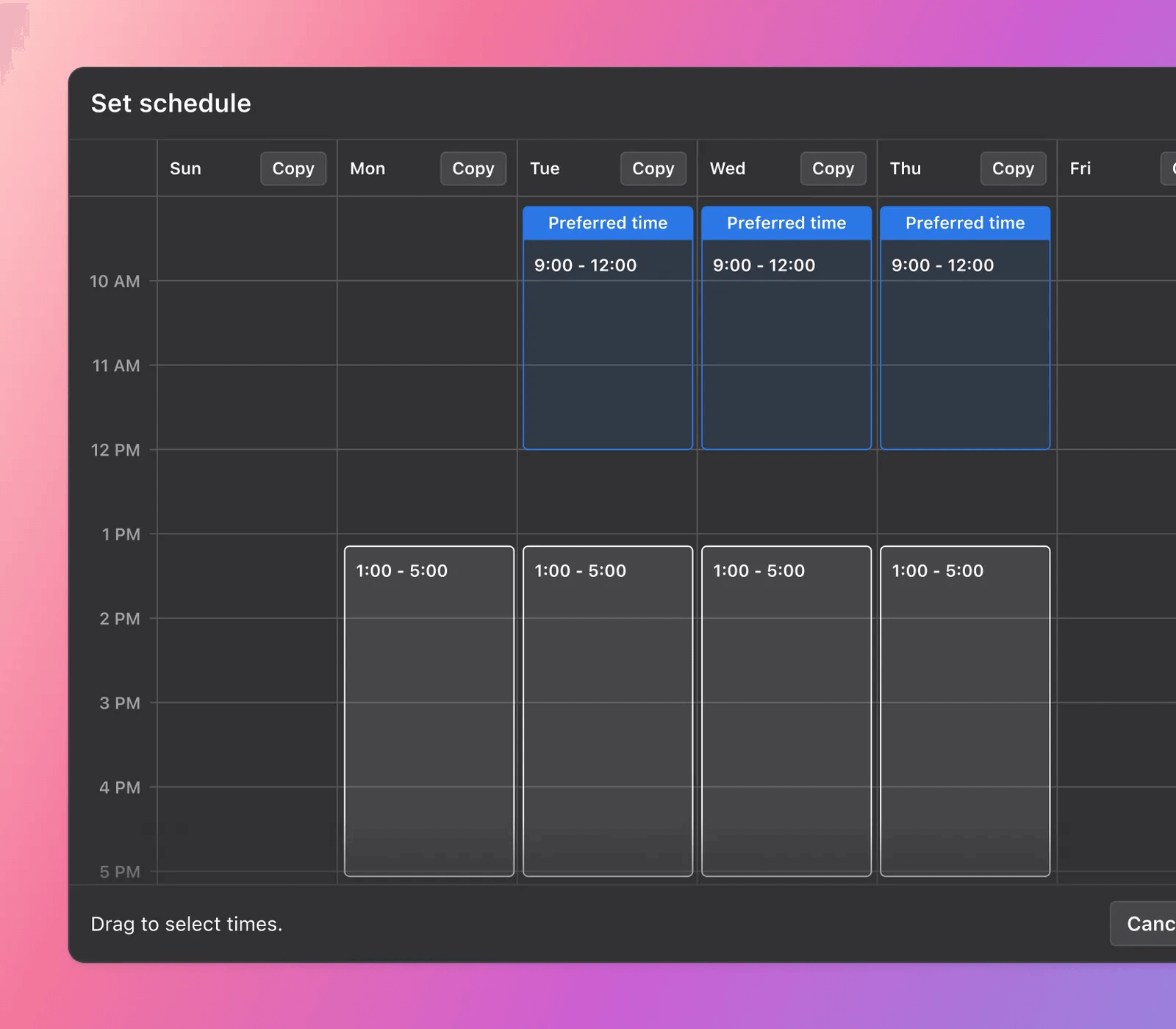 Motion meeting scheduler interface