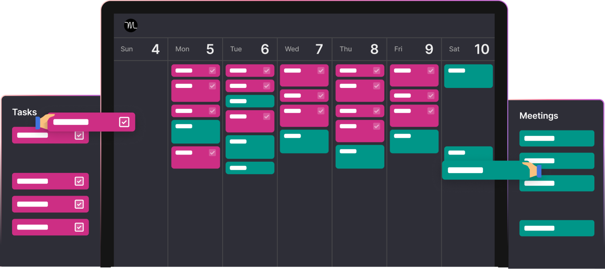 A task list, calendar and meeting list