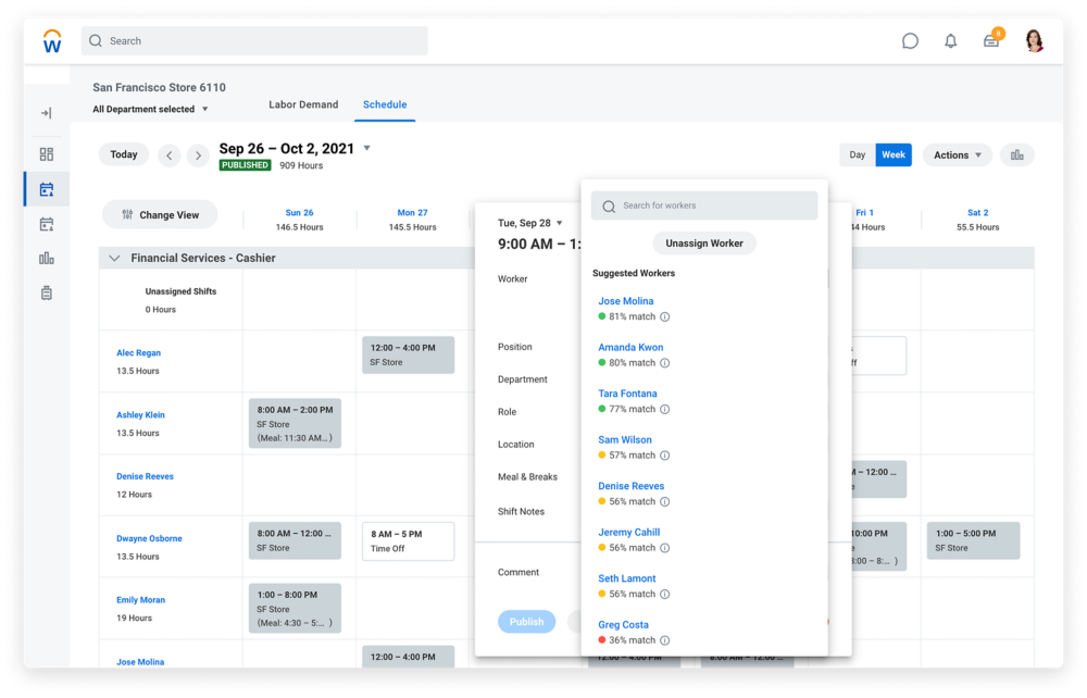 Workday interface dashboard