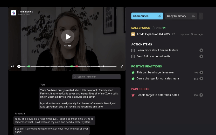 The Fathom AI meeting assistant during a meeting