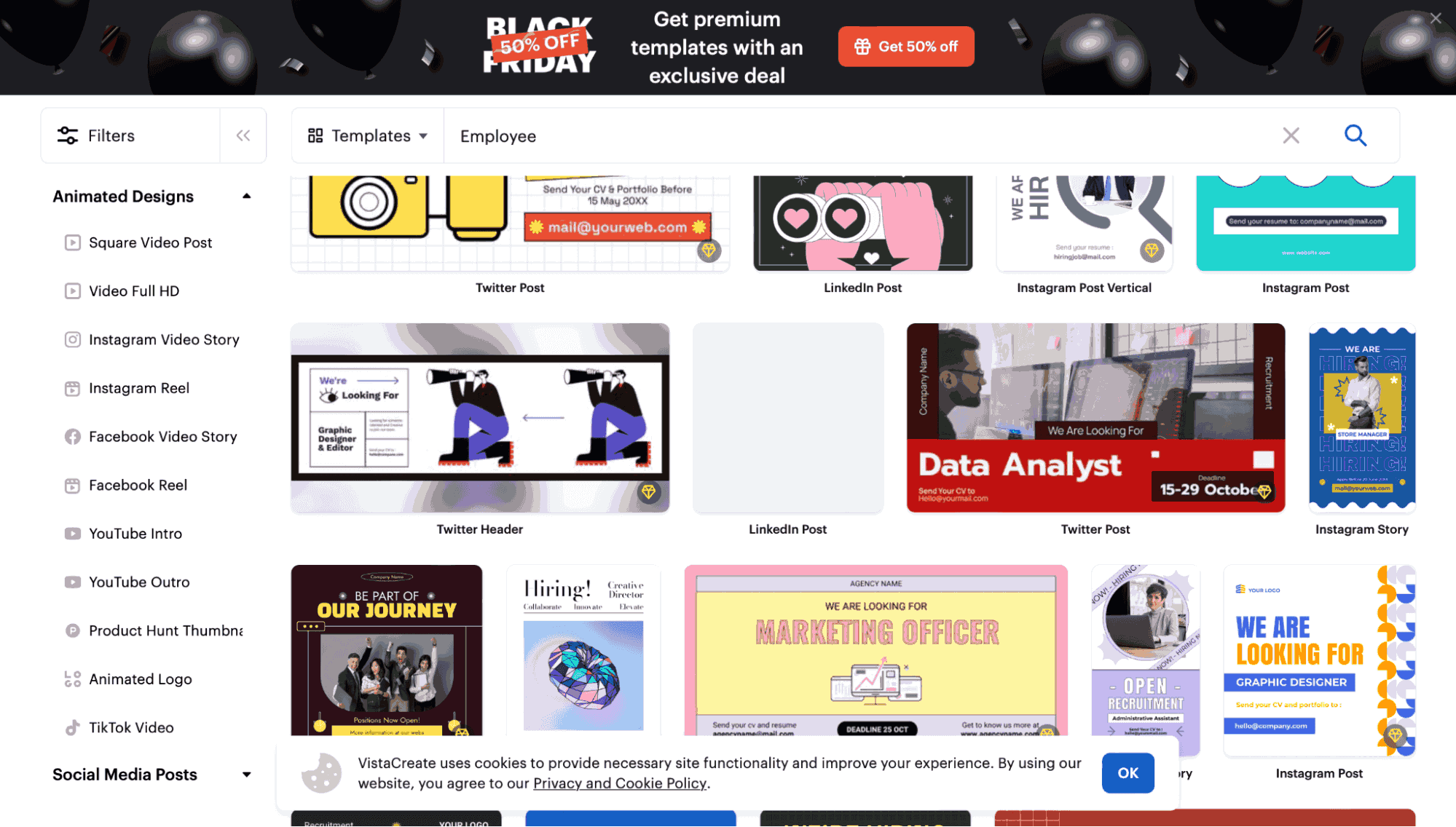 VistaCreate library of employee templates.