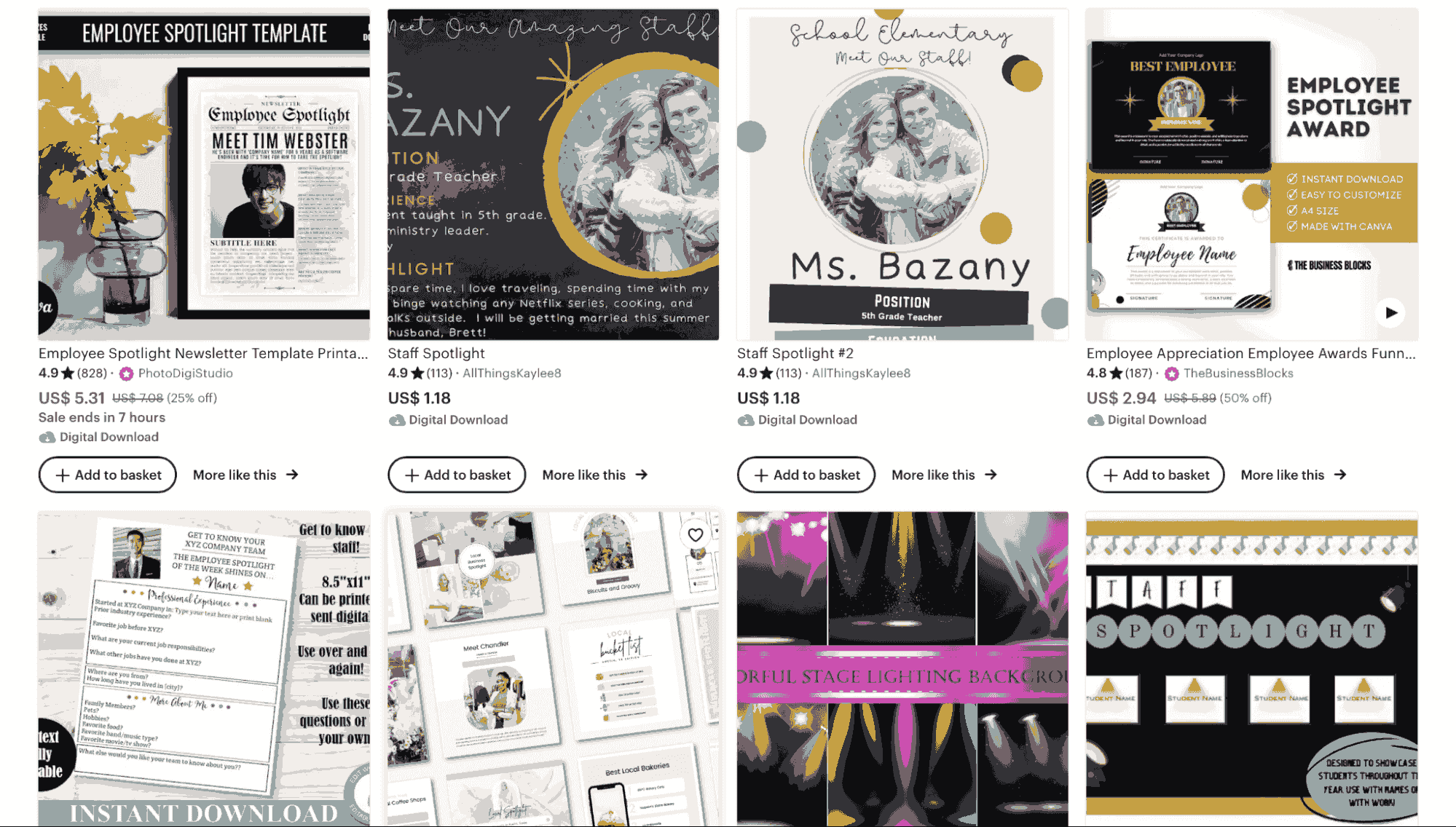 Listing of Etsy employee spotlight templates.