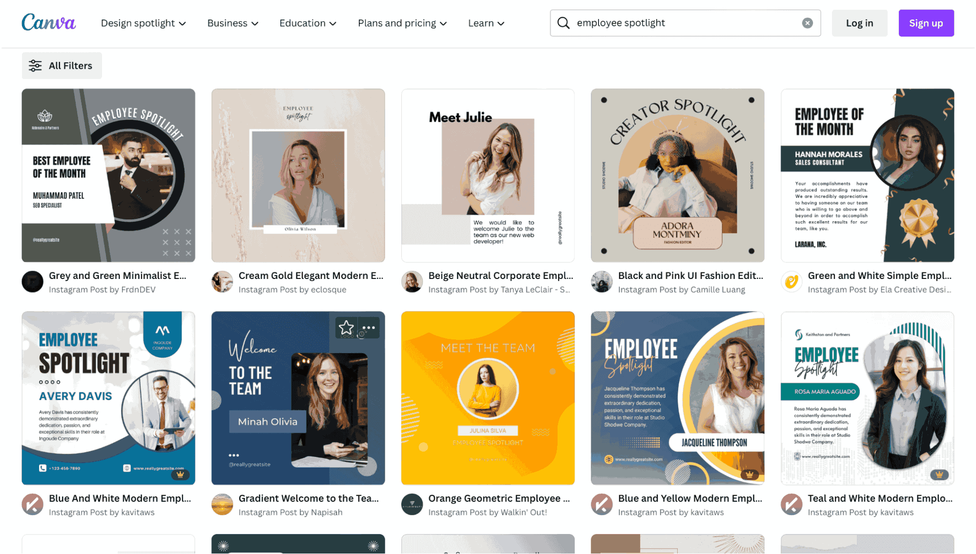 Canva library of employee spotlight templates.