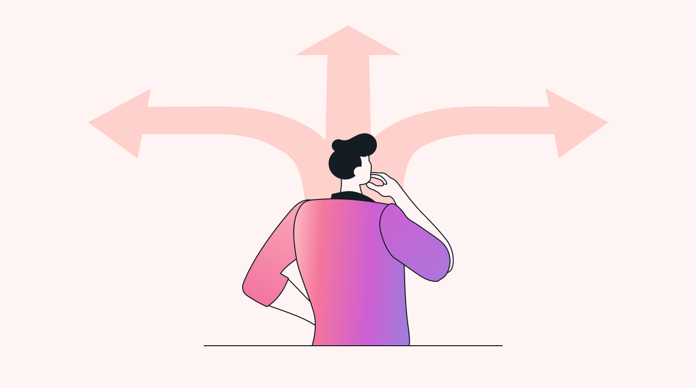 Person standing behind three cross roads