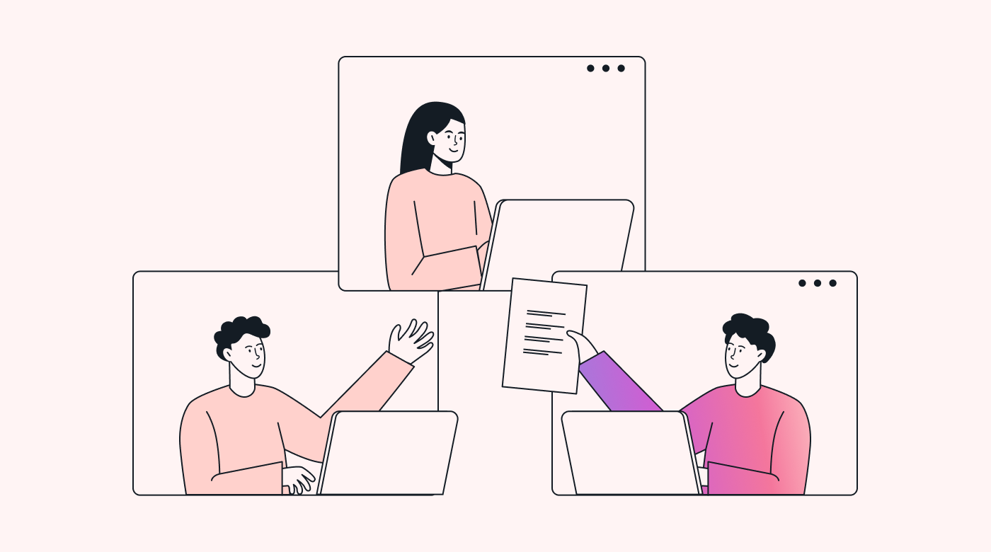 Team members collaborate in a shared online workspace.