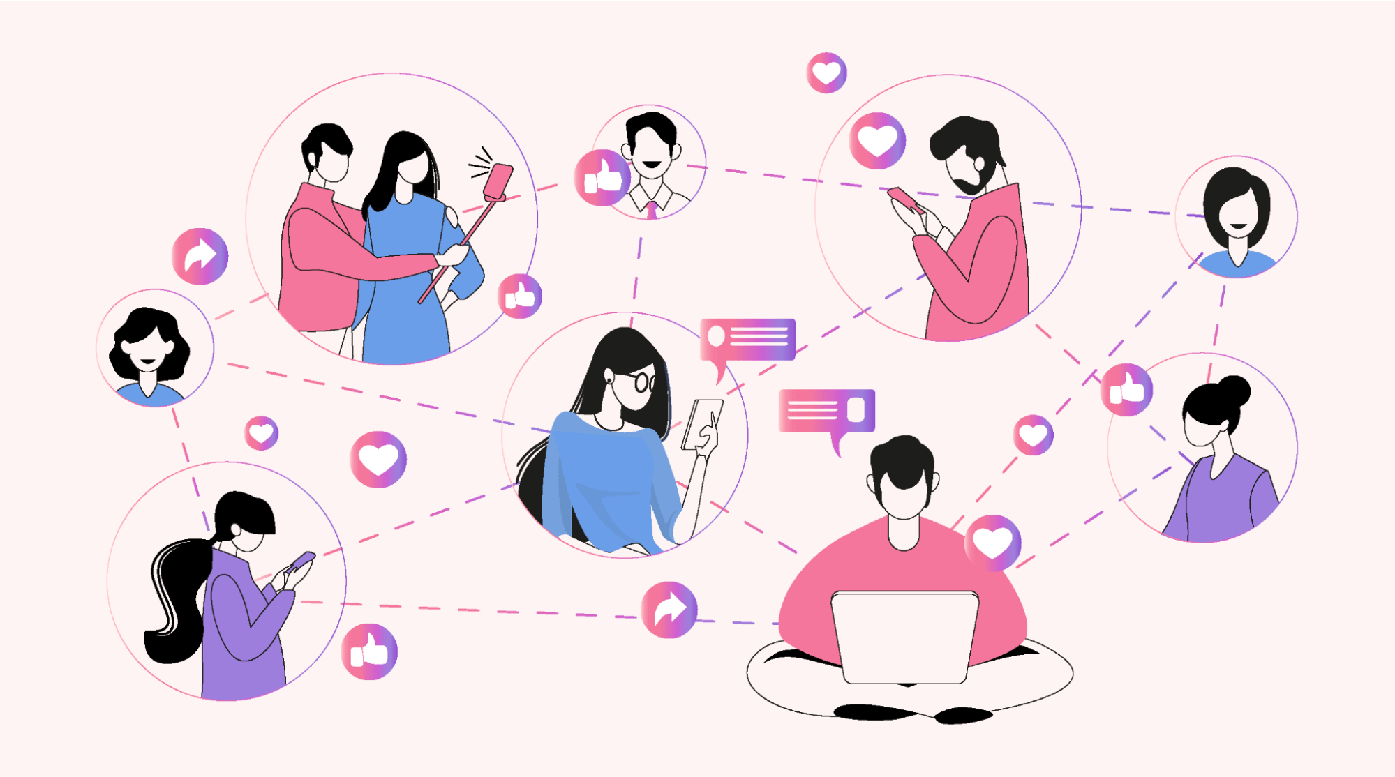 An image of teammates connected by a web of different communication techniques connecting them all.