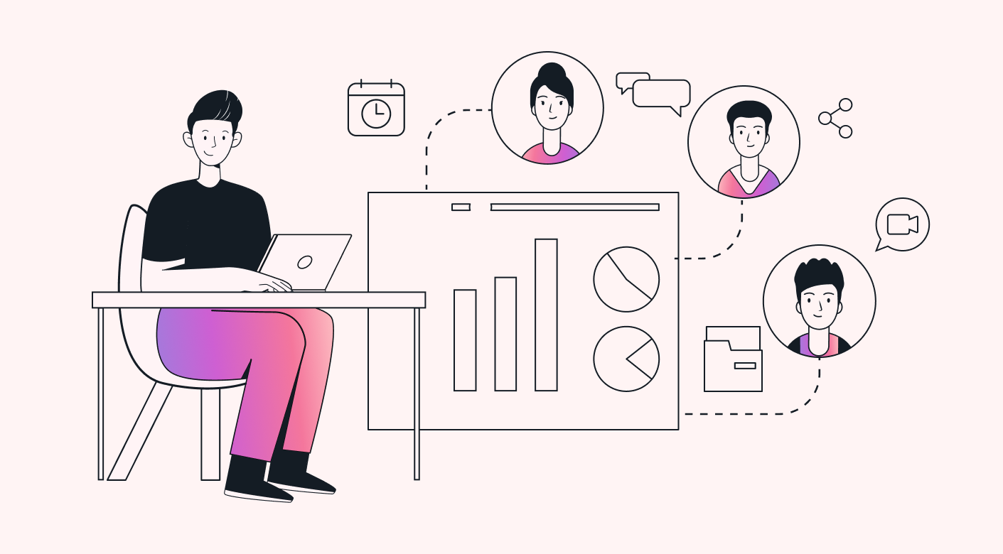 A team members collaborates across geographical boundaries and time