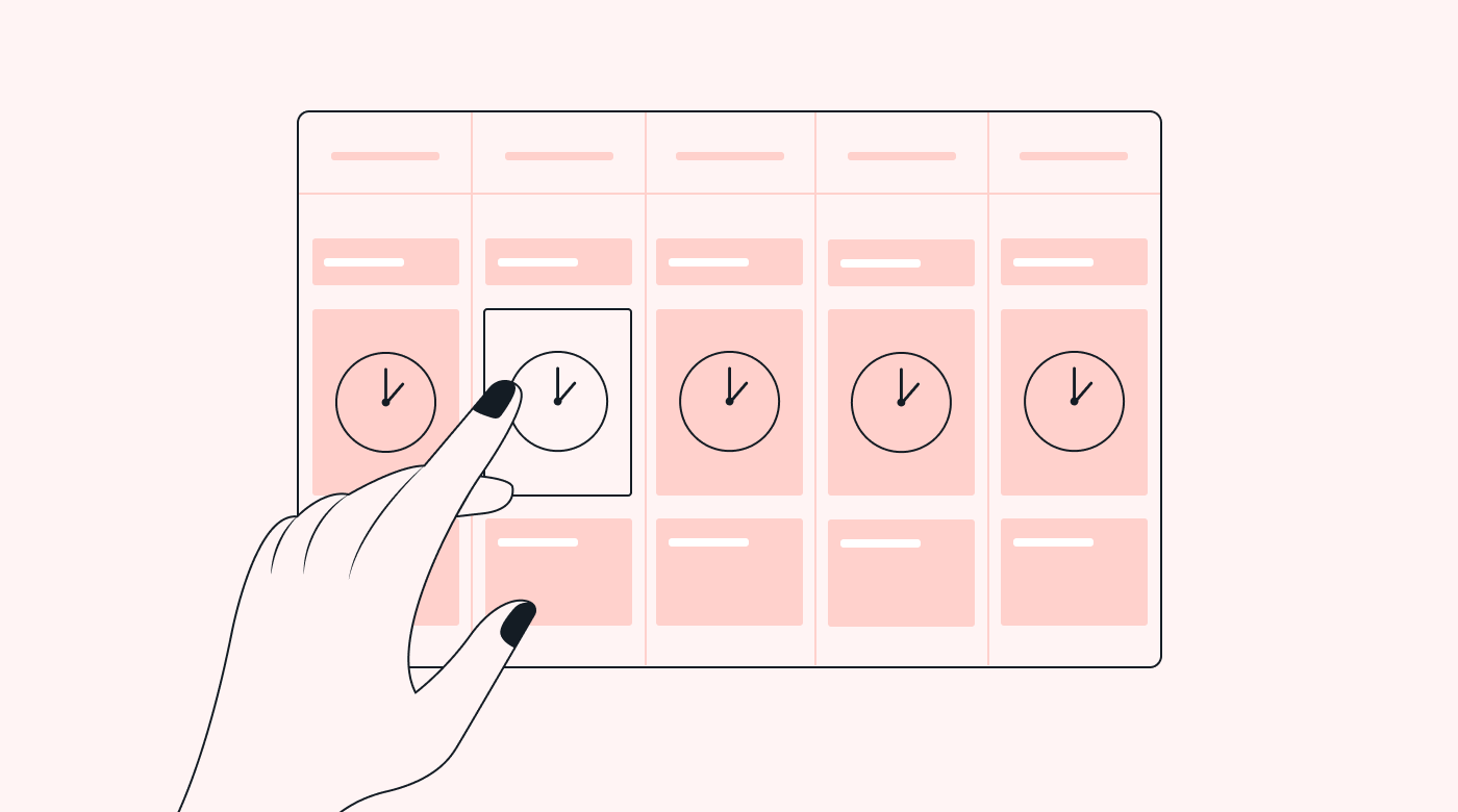 A hand pointing to time blocked on a calendar