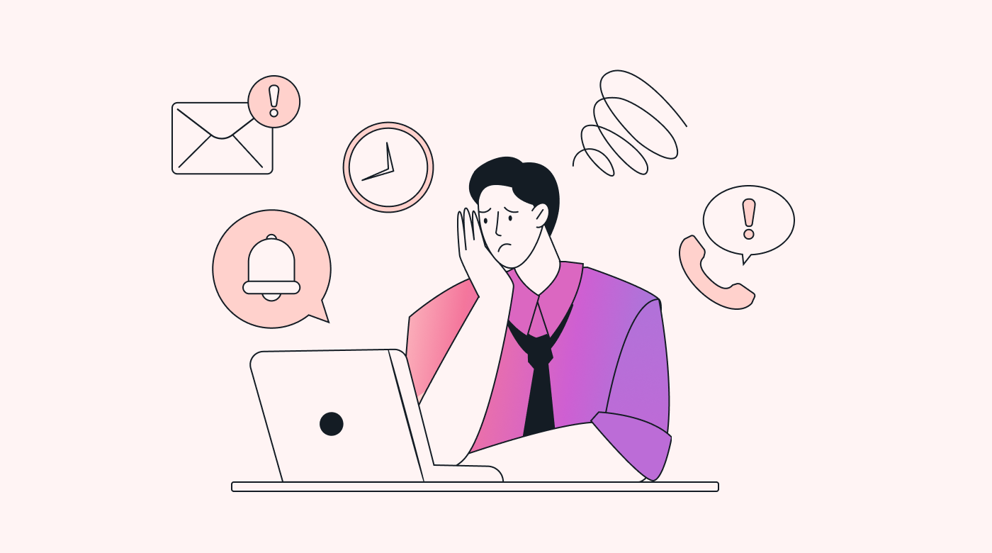 A person being inundated by notifications and tasks