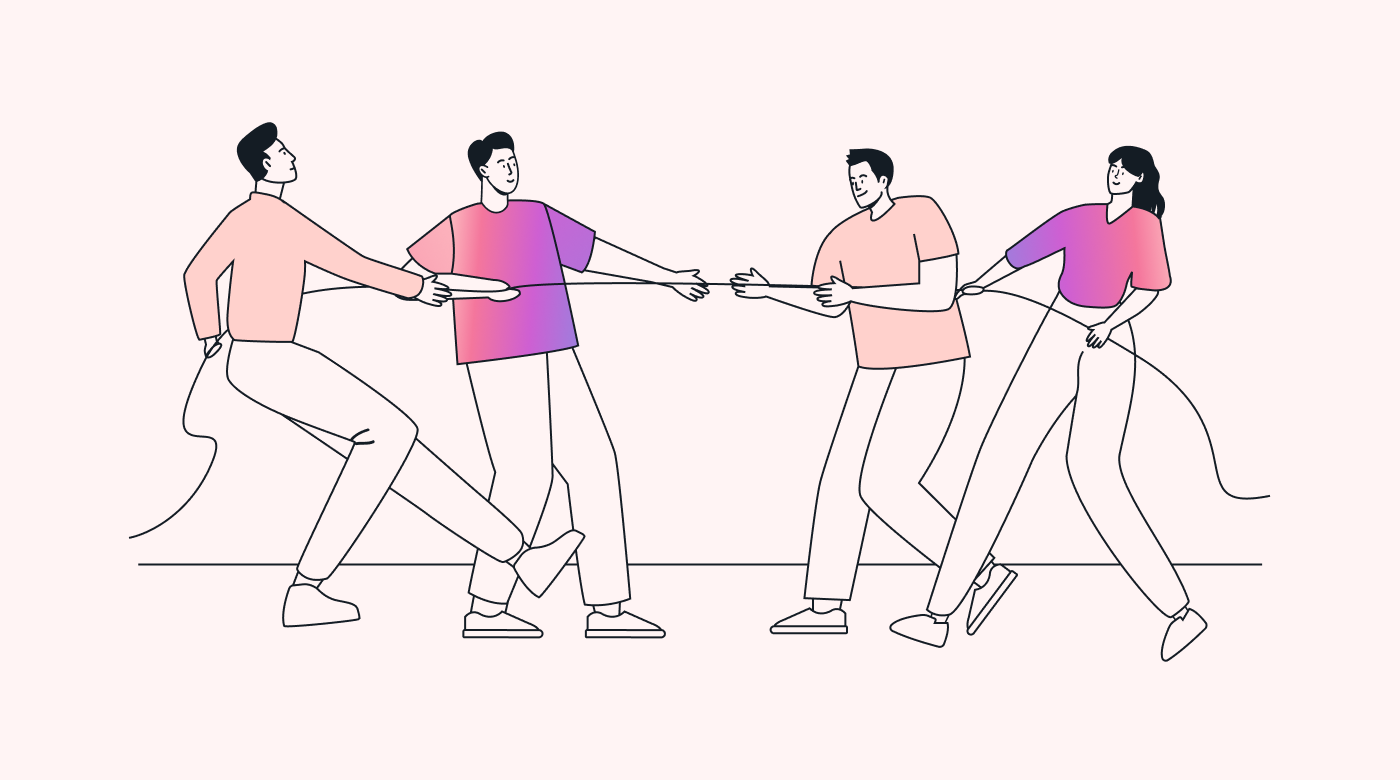 A team playing tug of war