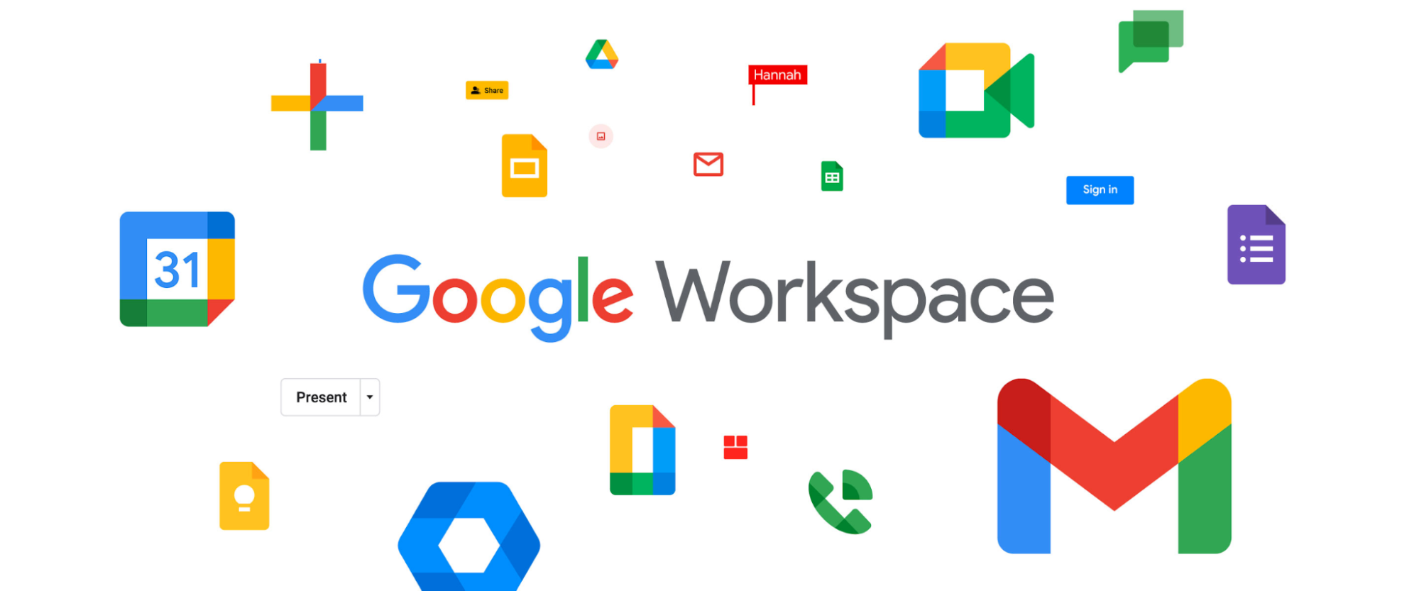 Google Workspace written in the centre of various tool icons in the Google suite