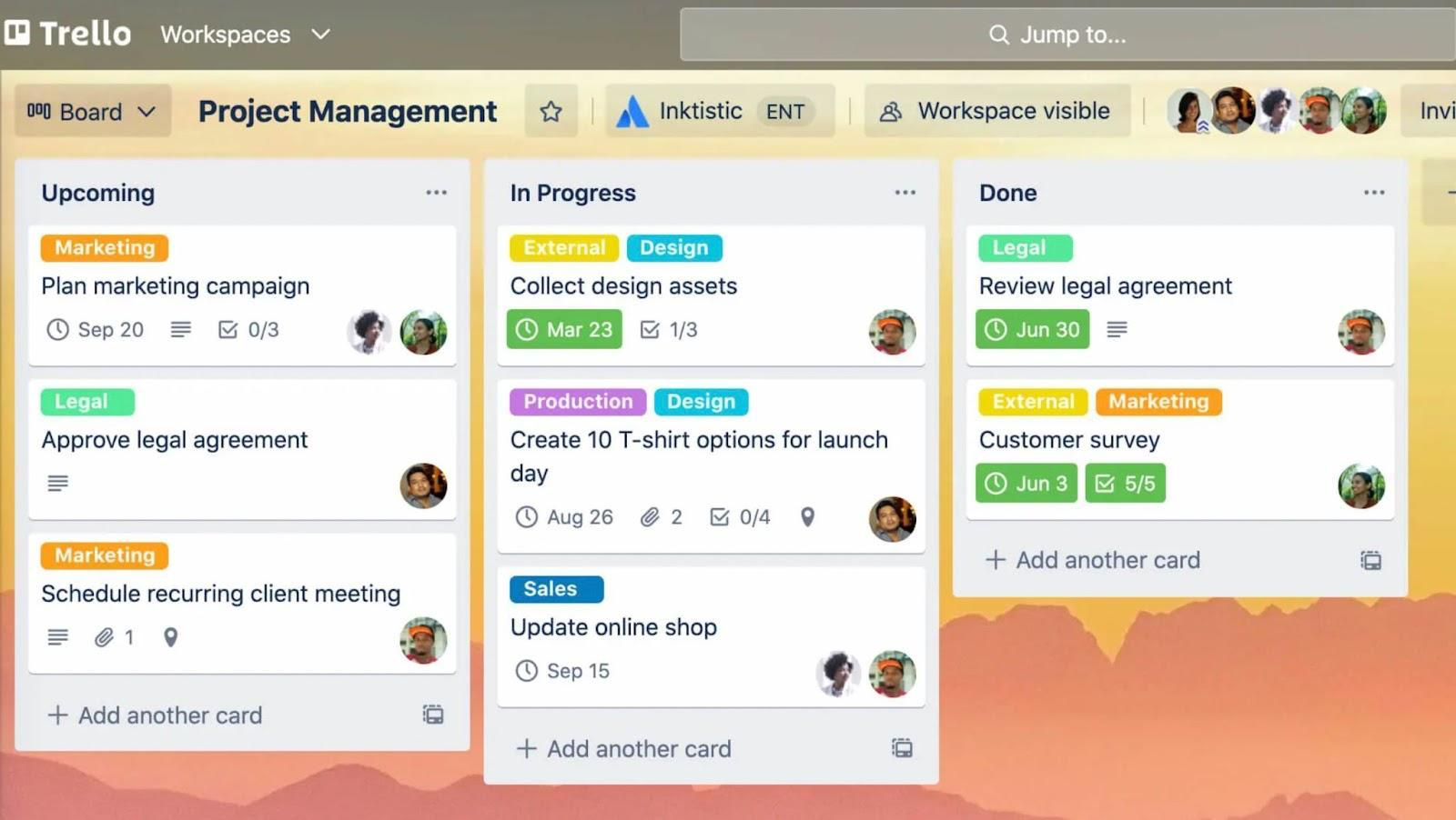 a screenshot of Trello showing tasks grouped into lists