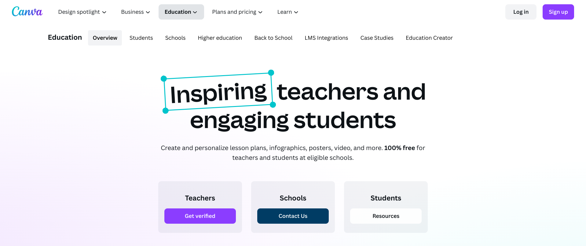 Canva for Education homepage screenshot