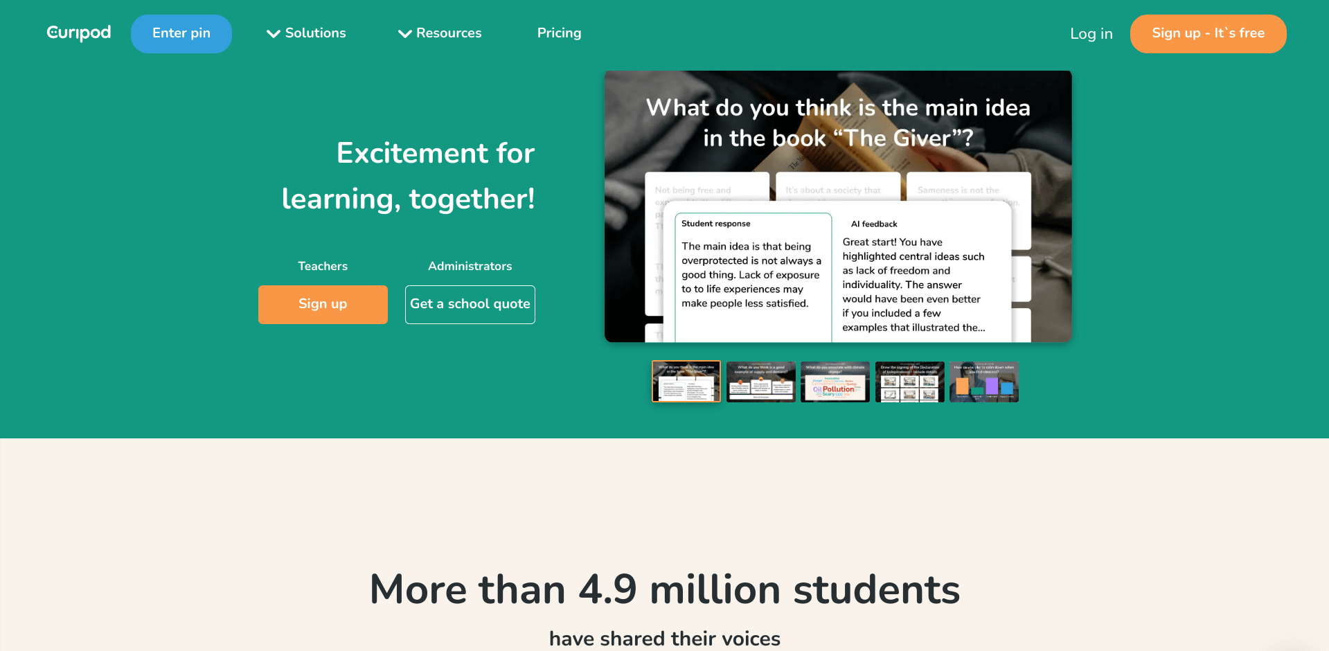 Curipod homepage screenshot